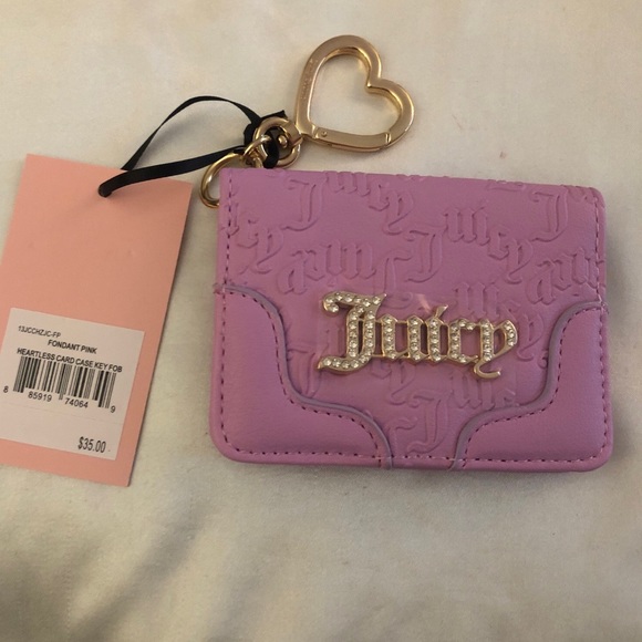 Juicy Couture Fondant Pink Faux Leather Heartless Card Case Key Fob NWT - Picture 12 of 15